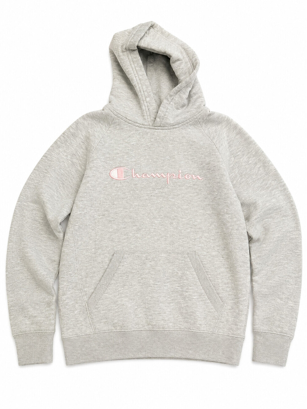 Champion Kid Girls Gray Pink Embroidered Logo Pullover Hoodie Sweatshirt Size XL